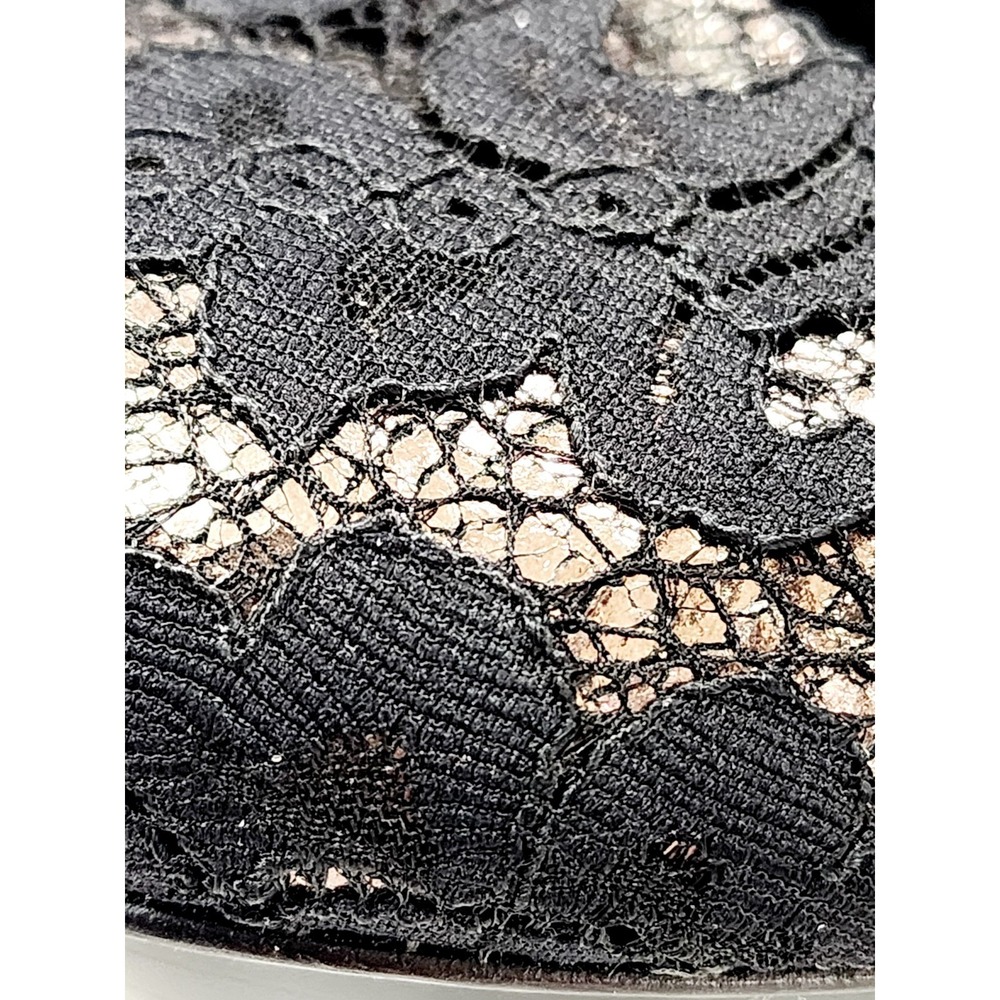 Tory Burch BLACK FABRIC LACE Mesh Silver Leather Stiletto Heel Pump High 9.5 New - Picture 10 of 16